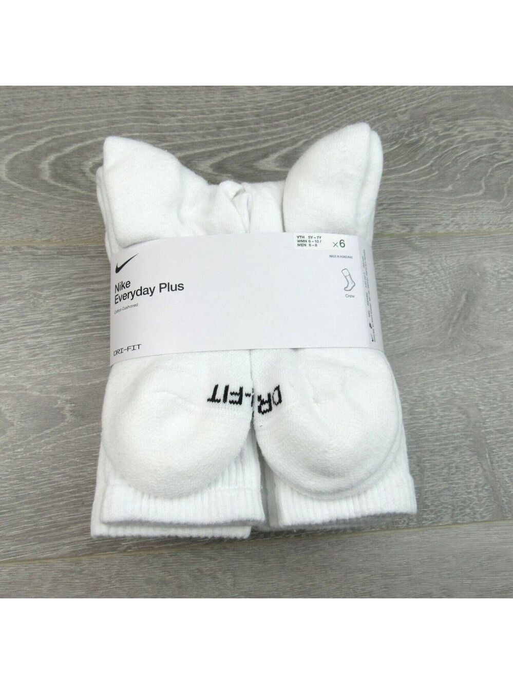 Nike Everyday Plus Dri-Fit Crew Socks White 6 Pack Womens 6-10 / Youth 5Y-7Y NEW - Picture 3 of 9